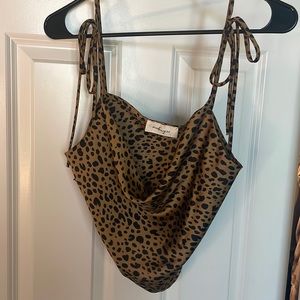 Leopard cheetah print satin tie crop top